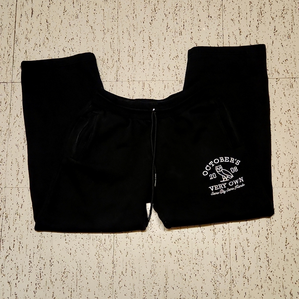 Octobers Very Own OVO Black Embroidered Spellout Logo Straight Leg Sweat Pants